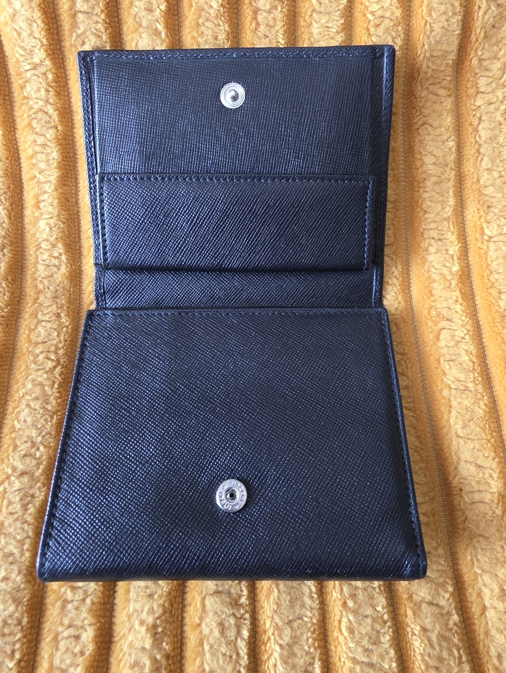 Prada Black Saffiano Leather Triangular Logo Compact Wallet - Picture 2 of 7